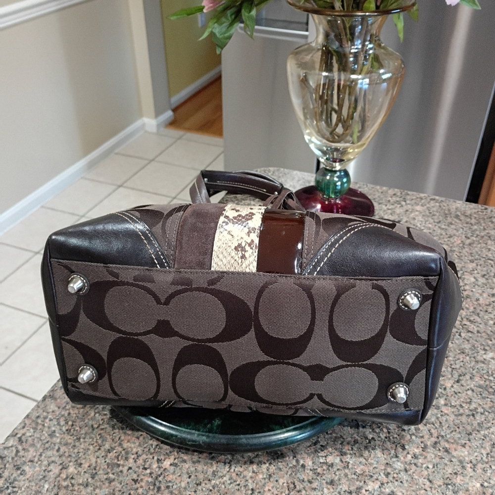 Coach Hampton Signature Python Stripe Carryall Satchel - Picture 12 of 17